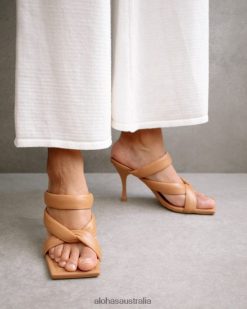 Alohas Women Amaretto - Brown Leather Sandals Camel 60BH46556 Alohas Australia