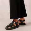 Alohas Women Backbone - Black Leather Sandals Black 60BH46413 Alohas Sandals Australia