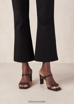 Alohas Women Cannes - Black Leather Sandals Black 60BH46161 Alohas Sandals Australia