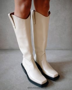 Alohas Women Cattle - White Leather Boots Ivory 60BH46157 Alohas Australia