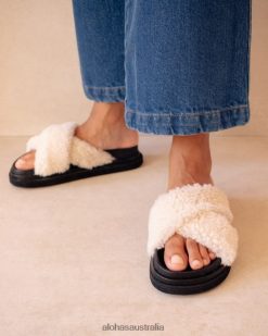 Alohas Women Cloud - White Shearling Slippers Black 60BH46504 Alohas Handbags