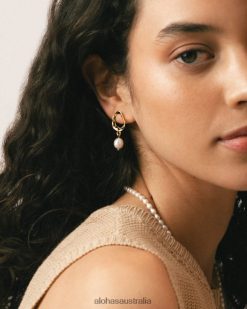 Alohas Women Cocoa - Gold Pearl Earrings Gold 60BH461073 Alohas Sandals Australia