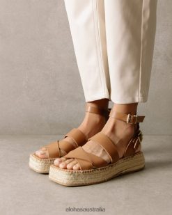 Alohas Women County - Brown Leather Espadrilles Camel 60BH46513 Alohas Handbags