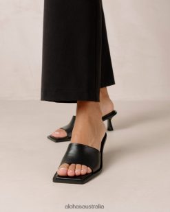Alohas Women Daphne - Black Leather Sandals Black 60BH46589 Alohas Australia