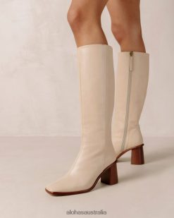 Alohas Women East - Cream Leather Boots Ivory 60BH4654 Alohas Handbags