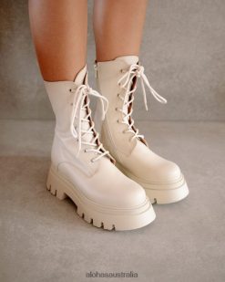 Alohas Women Globetrotter - White Leather Boots Ivory 60BH46306 Alohas Handbags