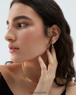 Alohas Women Hanging Crystal - Gold and Beige Crystal Earrings Sand Beige 60BH461067 Alohas Sandals Australia