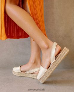 Alohas Women Ibizas - White Leather Espadrilles Ivory 60BH46410 Alohas Sandals Australia