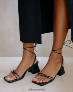 Alohas Women Juniper - Black Leather Sandals Black 60BH46487 Alohas Australia