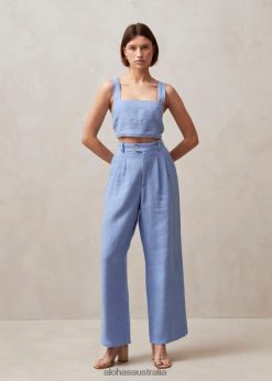 Alohas Women Kaede - Blue Linen Pants Blue 60BH46600 Alohas Handbags