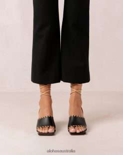 Alohas Women Kitty - Black Leather Sandals Black 60BH46372 Alohas Handbags