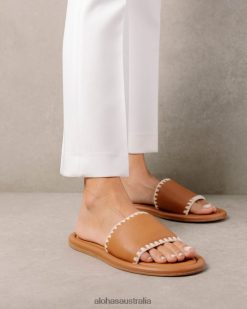 Alohas Women Malibu Crochet - Brown Leather Sandals Crochet Tan Ivory 60BH46545 Alohas Sandals Australia