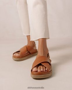 Alohas Women Marshmallow - Brown Leather Criss Cross Sandals60BH46118 Alohas Australia
