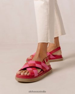 Alohas Women Marshmallow Scacchi - Red and Pink Leather Sandals Scacchi Lipstick Red Magenta 60BH46121 Alohas Australia