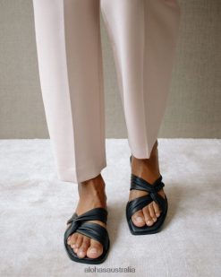 Alohas Women Nomad - Black Leather Sandals Black 60BH46445 Alohas Australia