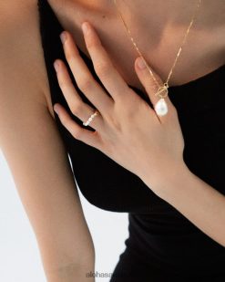 Alohas Women Pearl Chain - Gold Pearl Ring Gold 60BH461135 Alohas Australia