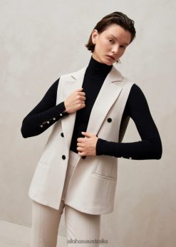 Alohas Women Piera - Beige Sleeveless Blazer Beige 60BH46697 Alohas Australia
