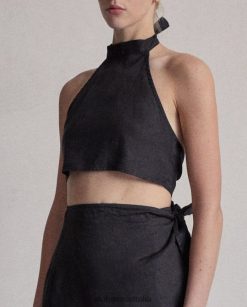 Alohas Women Poetry - Black Linen Top Black 60BH46949 Alohas Australia