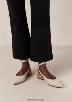 Alohas Women Ribbon - White Leather Ballet Flats Cream 60BH46310 Alohas Australia