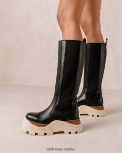 Alohas Women Roxie Marcona - Black Leather Boots Marcona Black 60BH46551 Alohas Sandals Australia