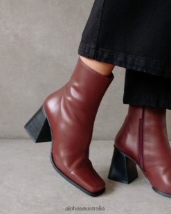 Alohas Women South - Red Leather Boots60BH46202 Alohas Australia