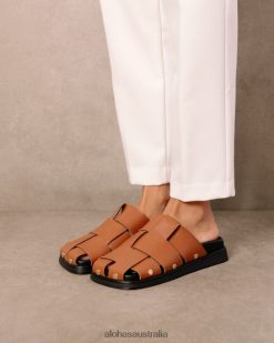 Alohas Women Stuart - Brown Leather Mules Tan 60BH46531 Alohas Handbags
