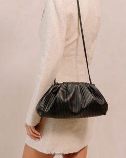 Alohas Women The D Pleated - Black Leather Bag Pleated Black 60BH461061 Alohas Sandals Australia