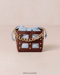 Alohas Women The N - Brown and Blue Leather Bag Wine Burgundy Baby Blue 60BH461057 Alohas Australia