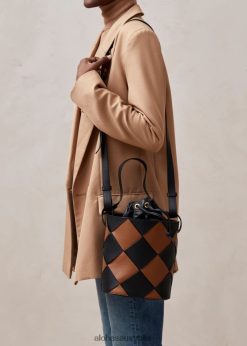 Alohas Women The U Venti Scacchi - Black and Brown Leather Handbag Scacchi Black Tan 60BH461152 Alohas Handbags