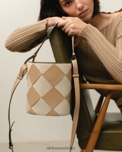 Alohas Women The U Venti Scacchi - White and Beige Leather Handbag Scacchi Stone Beige Ivory 60BH461153 Alohas Australia