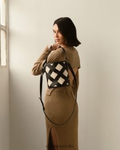 Alohas Women The U Venti Waffle - Black Leather Handbag Waffle Black 60BH461155 Alohas Handbags