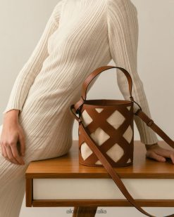 Alohas Women The U Venti Waffle - Brown Leather Handbag Waffle Tan 60BH461154 Alohas Sandals Australia