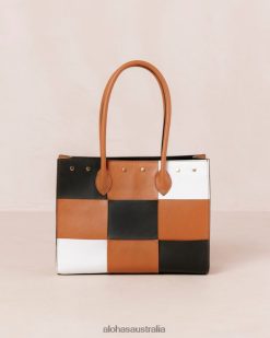 Alohas Women The W Scacchi - Brown Multicolor Leather Handbag Scacchi Black Tan Bright White 60BH461049 Alohas Sandals Australia
