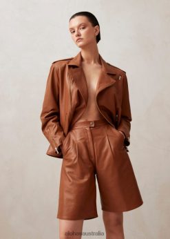 Alohas Women Toulouse - Brown Leather Shorts Camel 60BH461021 Alohas Australia