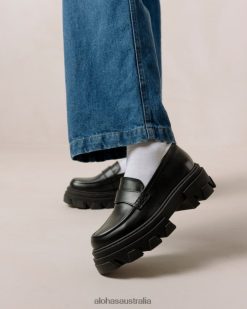 Alohas Women Trailblazer - Black Leather Loafers Black 60BH4628 Alohas Australia