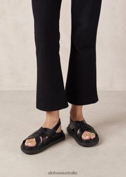 Alohas Women Trunca - Black Leather Sandals Black 60BH46370 Alohas Australia