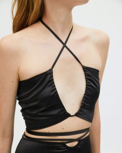 Alohas Women Twirl - Black Satin Top Black 60BH46961 Alohas Australia