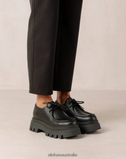 Alohas Women Tycoon - Black Leather Loafers Black 60BH46154 Alohas Australia