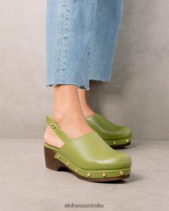 Alohas Women Vinyl - Green Leather Clogs Evergreen 60BH46421 Alohas Australia